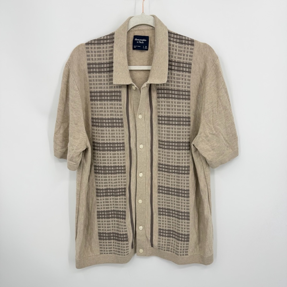 Abercrombie & Fitch Textured knit beige taupe Polo sz XL